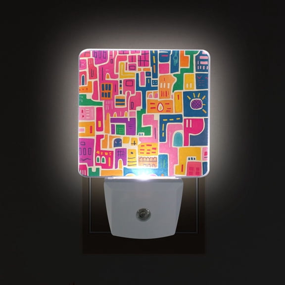 Yayeee LED Plug in Night Light for The Home with Auto Dusk to Dawn Light Sensors, 2 Pack, Art Map
