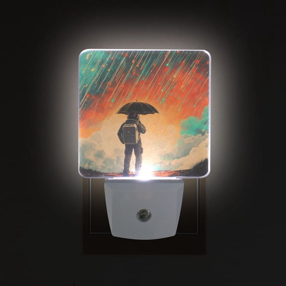 Yayeee LED Plug in Night Light for The Home with Auto Dusk to Dawn Light Sensors, 2 Pack, Astronaut in Rain