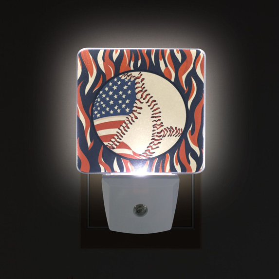 Yayeee LED Plug in Night Light for The Home with Auto Dusk to Dawn Light Sensors, 2 Pack, Baseball Pattern