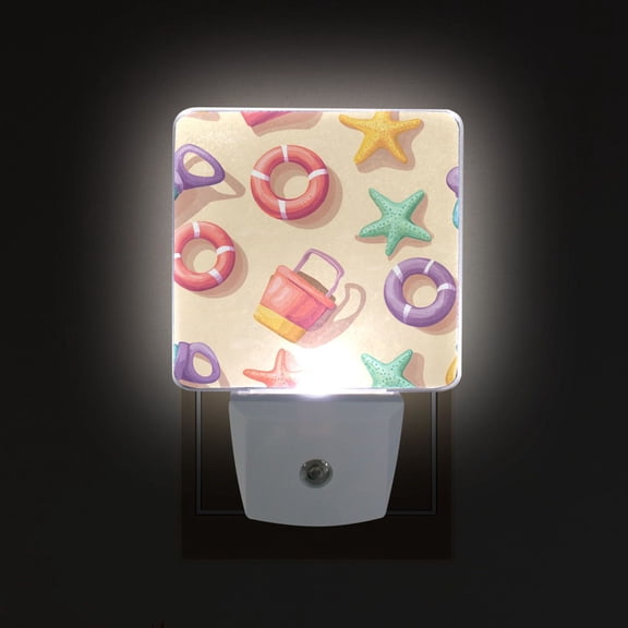 Yayeee LED Plug in Night Light for The Home with Auto Dusk to Dawn Light Sensors, 2 Pack, Beach Toys Pattern