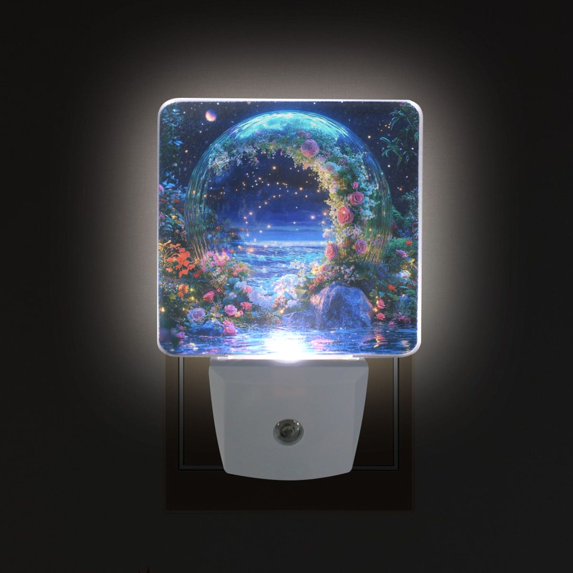 Yayeee LED Plug in Night Light for The Home with Auto Dusk to Dawn Light Sensors, 2 Pack, Beautiful Floral Moon
