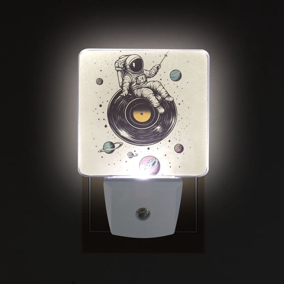 Yayeee LED Plug in Night Light for The Home with Auto Dusk to Dawn Light Sensors, 2 Pack, Beige Astronaut Planet