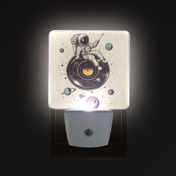 Yayeee LED Plug in Night Light for The Home with Auto Dusk to Dawn Light Sensors, 2 Pack, Beige Astronaut Planet