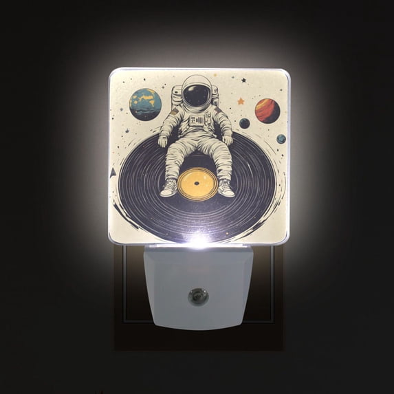 Yayeee LED Plug in Night Light for The Home with Auto Dusk to Dawn Light Sensors, 2 Pack, Beige Astronaut Record