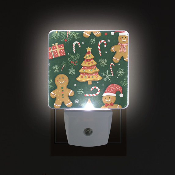Yayeee LED Night Light for The Home Plug in With Light Sensors 2 Pack, Beige Christmas Gingerbread