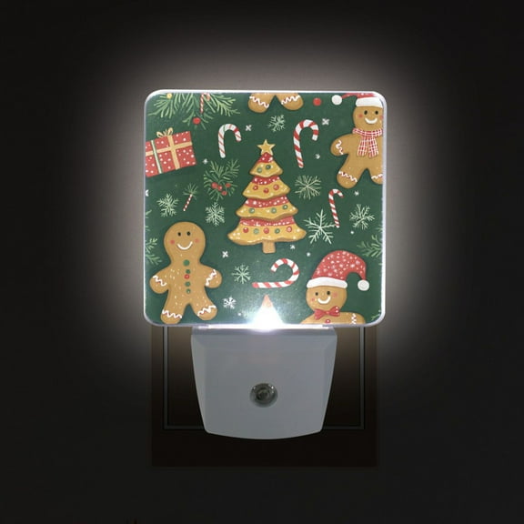 Yayeee LED Night Light for The Home Plug in With Light Sensors 2 Pack, Beige Christmas Gingerbread