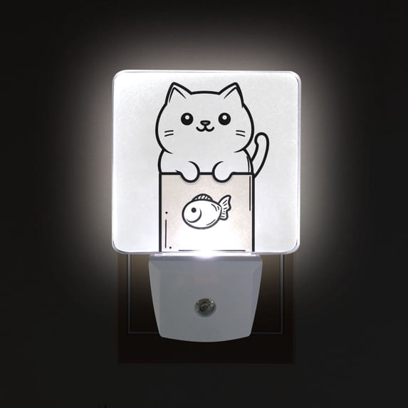 Yayeee LED Plug in Night Light for The Home with Auto Dusk to Dawn Light Sensors, 2 Pack, Beige Chubby Cat