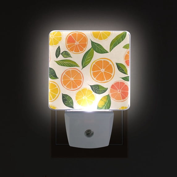 Yayeee LED Plug in Night Light for The Home with Auto Dusk to Dawn Light Sensors, 2 Pack, Beige Citrus Leaves