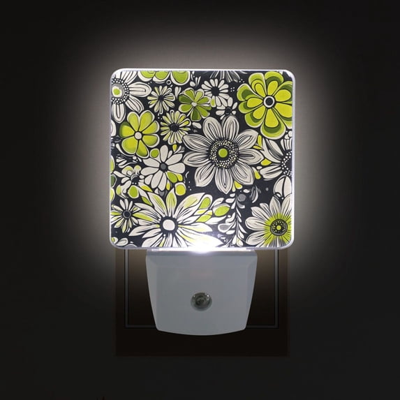 Yayeee LED Plug in Night Light for The Home with Auto Dusk to Dawn Light Sensors, 2 Pack, Beige Flower Pattern