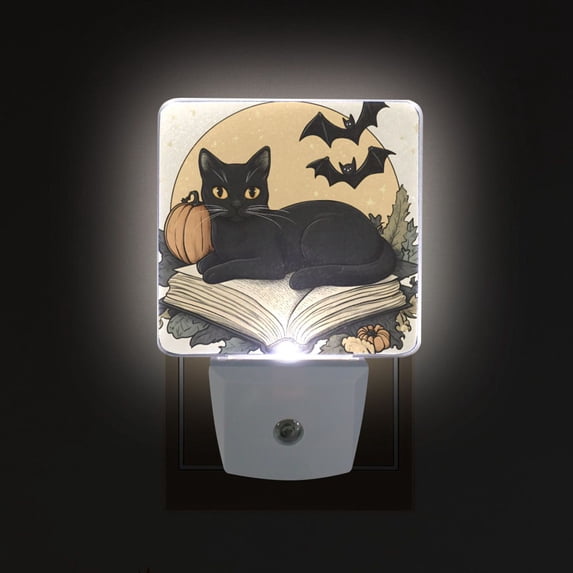 Yayeee LED Plug in Night Light for The Home with Auto Dusk to Dawn Light Sensors, 2 Pack, Beige Halloween Cat