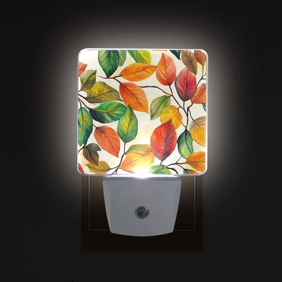 Yayeee LED Plug in Night Light for The Home with Auto Dusk to Dawn Light Sensors, 2 Pack, Beige Leaves