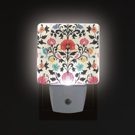 Yayeee LED Plug in Night Light for The Home with Auto Dusk to Dawn Light Sensors, 2 Pack, Beige Red Floral