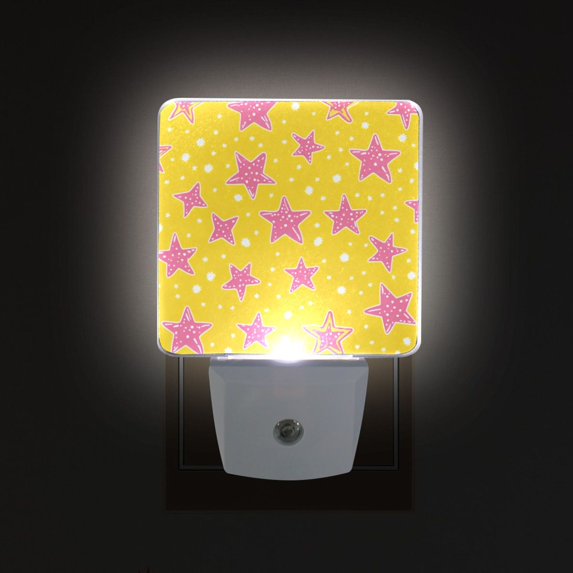 Yayeee LED Plug in Night Light for The Home with Auto Dusk to Dawn Light Sensors, 2 Pack, Big Pink Stars Pattern