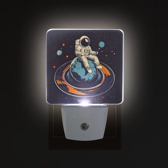 Yayeee LED Night Light for The Home Plug in With Light Sensors 2 Pack, Black Astronaut Record