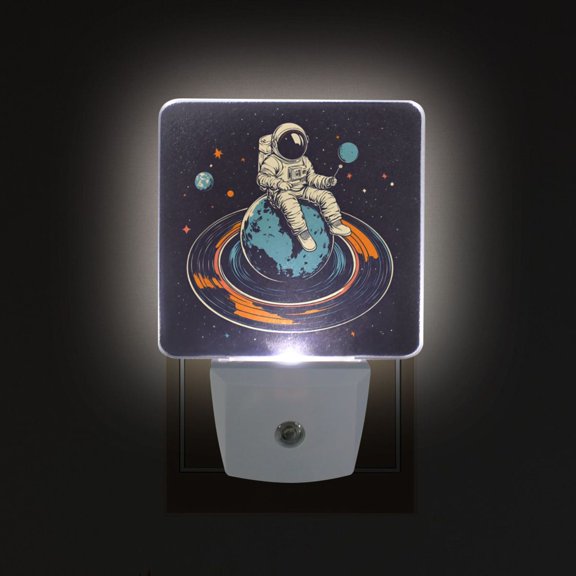 Yayeee LED Plug in Night Light for The Home with Auto Dusk to Dawn Light Sensors, 2 Pack, Black Astronaut Record