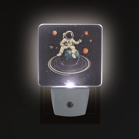 Yayeee LED Plug in Night Light for The Home with Auto Dusk to Dawn Light Sensors, 2 Pack, Black Astronaut Space
