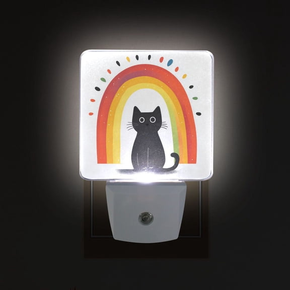 Yayeee LED Plug in Night Light for The Home with Auto Dusk to Dawn Light Sensors, 2 Pack, Black Cat Rainbow