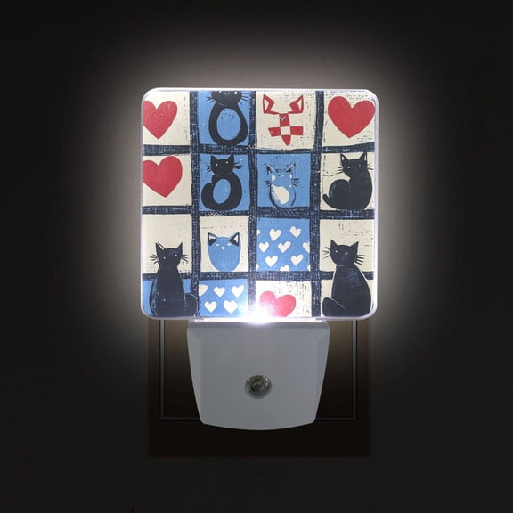 Yayeee LED Plug in Night Light for The Home with Auto Dusk to Dawn Light Sensors, 2 Pack, Black Cats and Hearts
