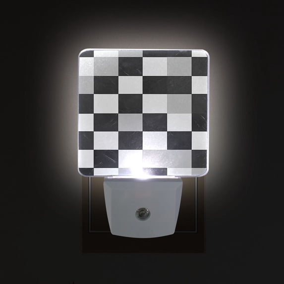 Yayeee LED Night Light for The Home Plug in With Light Sensors 2 Pack, Black and Gray Plaid Pattern