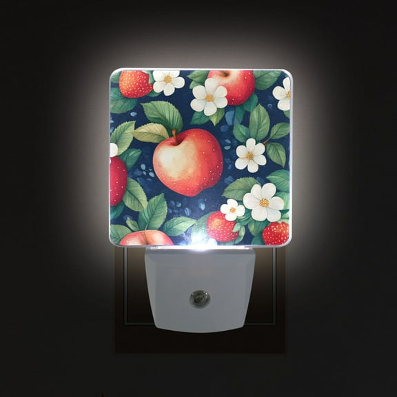 Yayeee LED Plug in Night Light for The Home with Auto Dusk to Dawn Light Sensors, 2 Pack, Blue Apple Pattern