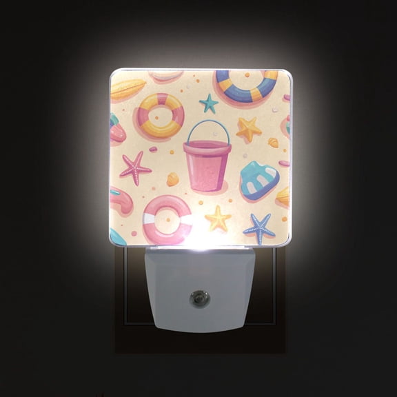 Yayeee LED Plug in Night Light for The Home with Auto Dusk to Dawn Light Sensors, 2 Pack, Blue Beach Toys Pattern