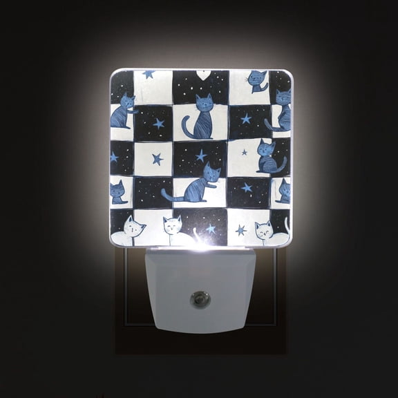 Yayeee LED Plug in Night Light for The Home with Auto Dusk to Dawn Light Sensors, 2 Pack, Blue Cat Stars