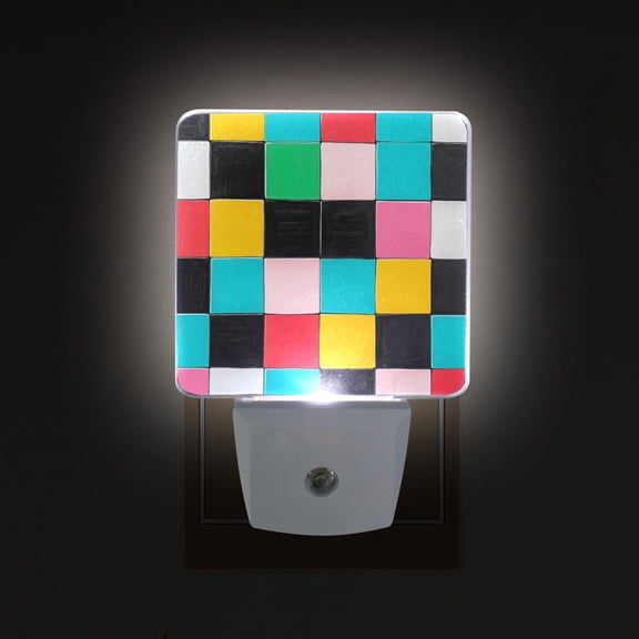 Yayeee LED Plug in Night Light for The Home with Auto Dusk to Dawn Light Sensors, 2 Pack, Blue Checkered Pattern