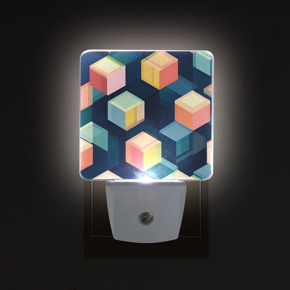 Yayeee LED Night Light for The Home Plug in With Light Sensors 2 Pack, Blue Cubes