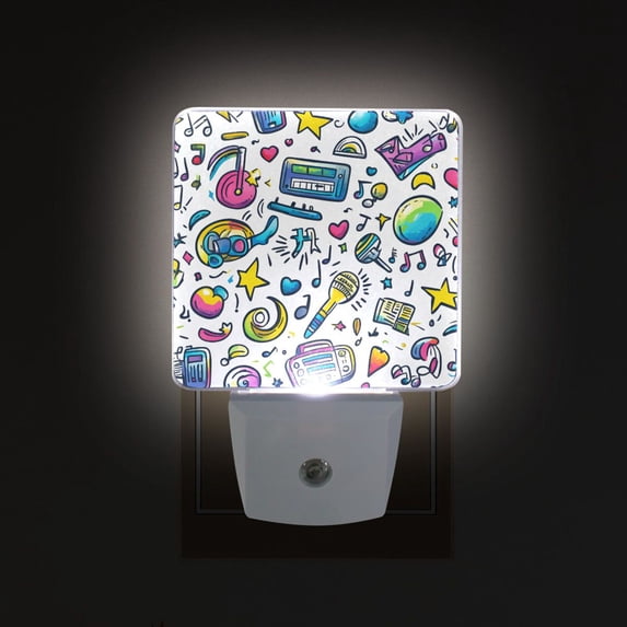 Yayeee LED Plug in Night Light for The Home with Auto Dusk to Dawn Light Sensors, 2 Pack, Blue Doodle Pattern