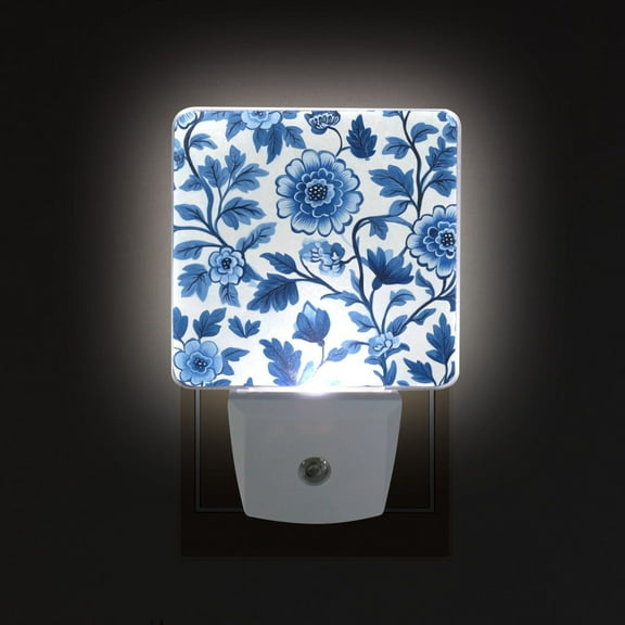 Yayeee LED Night Light for The Home Plug in With Light Sensors 2 Pack, Blue Floral Pattern