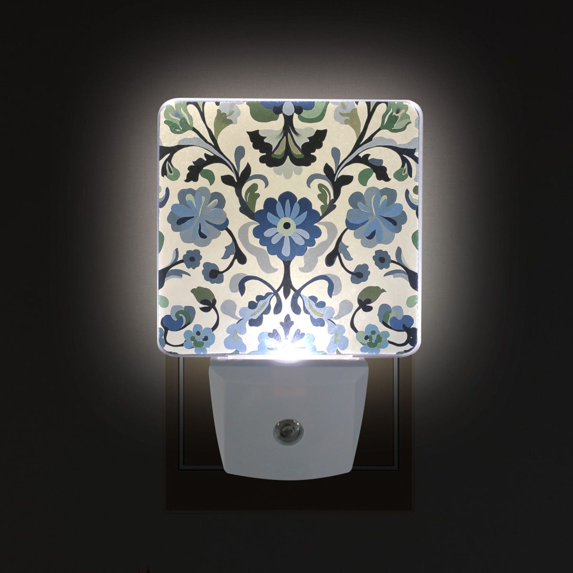 Yayeee LED Night Light for The Home Plug in With Light Sensors 2 Pack, Blue Floral