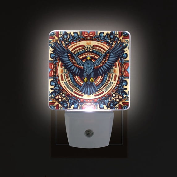 Yayeee LED Night Light for The Home Plug in With Light Sensors 2 Pack, Blue Geometric Eagle