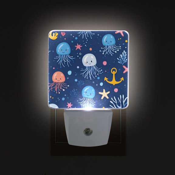 Yayeee LED Night Light for The Home Plug in With Light Sensors 2 Pack, Blue Jellyfish