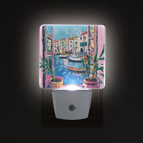 Yayeee LED Plug in Night Light for The Home with Auto Dusk to Dawn Light Sensors, 2 Pack, Blue Plants Window