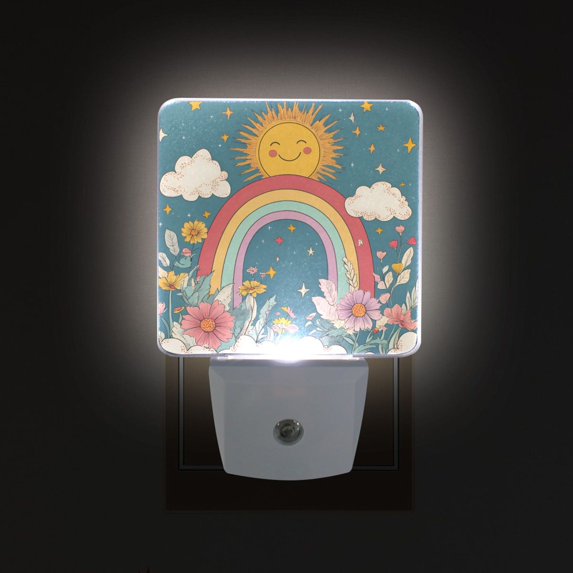 Yayeee LED Plug in Night Light for The Home with Auto Dusk to Dawn Light Sensors, 2 Pack, Blue Rainbow