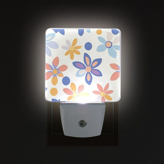 Yayeee LED Plug in Night Light for The Home with Auto Dusk to Dawn Light Sensors, 2 Pack, Blue Retro Flower