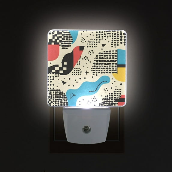 Yayeee LED Night Light for The Home Plug in With Light Sensors 2 Pack, Blue Retro Print