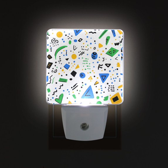 Yayeee LED Plug in Night Light for The Home with Auto Dusk to Dawn Light Sensors, 2 Pack, Blue Simple Shapes