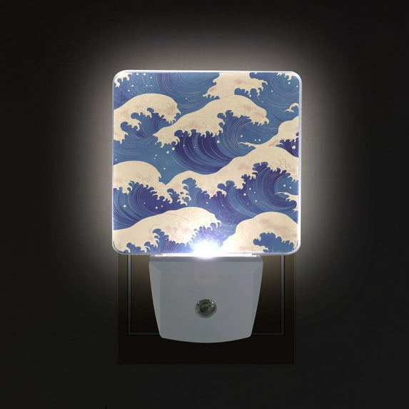 Yayeee LED Plug in Night Light for The Home with Auto Dusk to Dawn Light Sensors, 2 Pack, Blue Wave Pattern