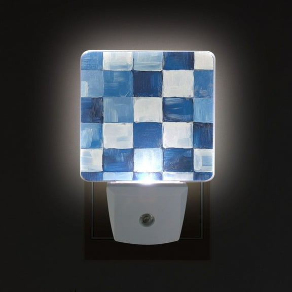 Yayeee LED Night Light for The Home Plug in With Light Sensors 2 Pack, Blue and Gray Plaid Pattern