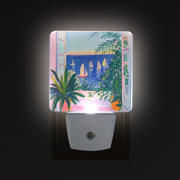 Yayeee LED Plug in Night Light for The Home with Auto Dusk to Dawn Light Sensors, 2 Pack, Boat Seaside