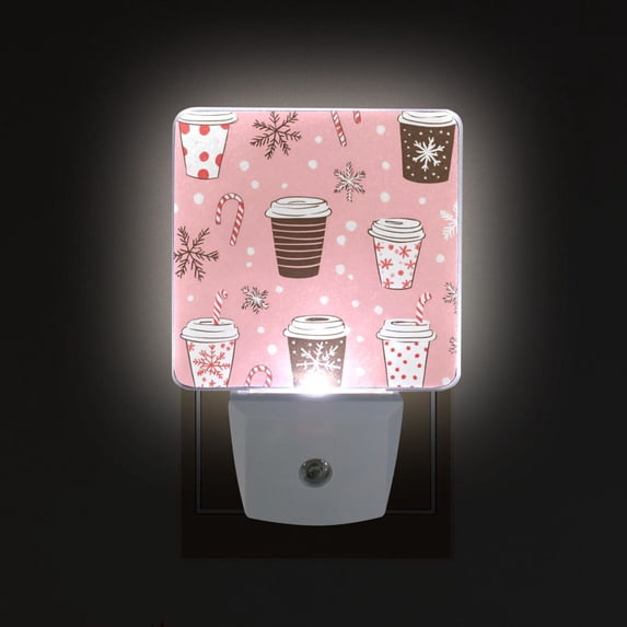Yayeee LED Plug in Night Light for The Home with Auto Dusk to Dawn Light Sensors, 2 Pack, Brown Hand Drawn Cups