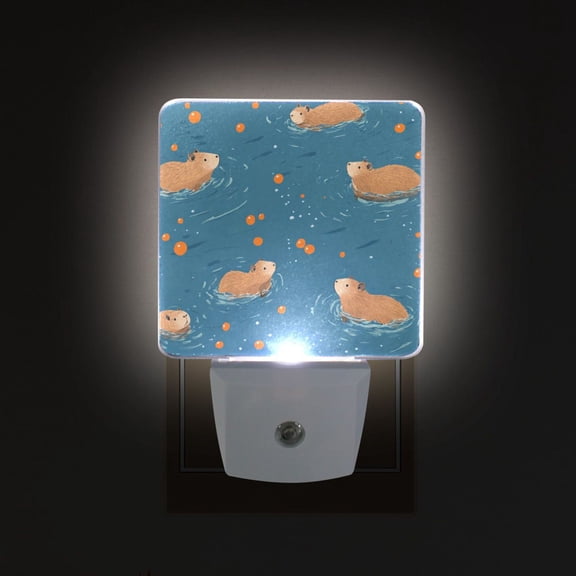 Yayeee LED Night Light for The Home Plug in With Light Sensors 2 Pack, Capybaras Swimming