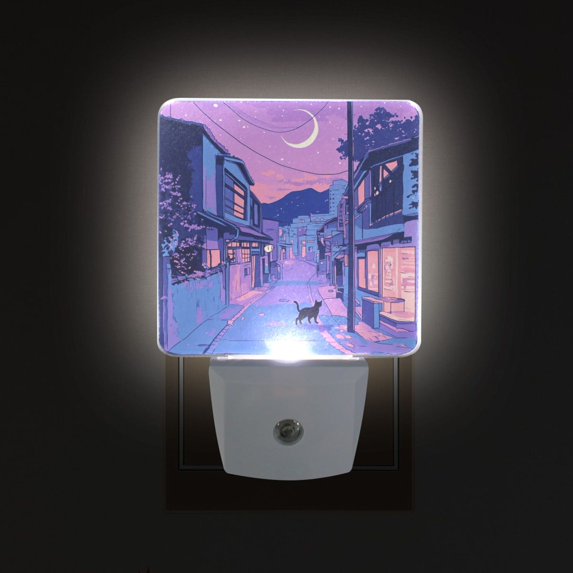 Yayeee LED Night Light for The Home Plug in With Light Sensors 2 Pack, Cat Walking in Street