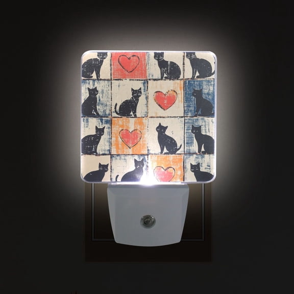 Yayeee LED Plug in Night Light for The Home with Auto Dusk to Dawn Light Sensors, 2 Pack, Cats and Hearts