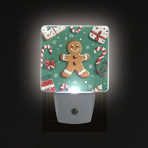 Yayeee LED Night Light for The Home Plug in With Light Sensors 2 Pack, Christmas Gingerbread