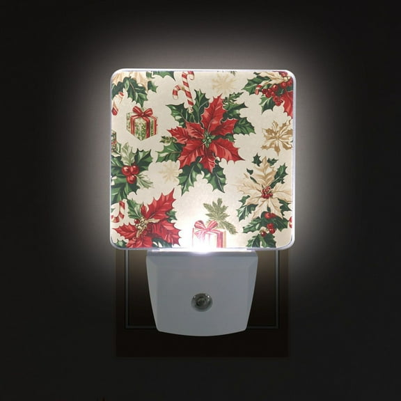 Yayeee LED Night Light for The Home Plug in With Light Sensors 2 Pack, Christmas Poinsettia