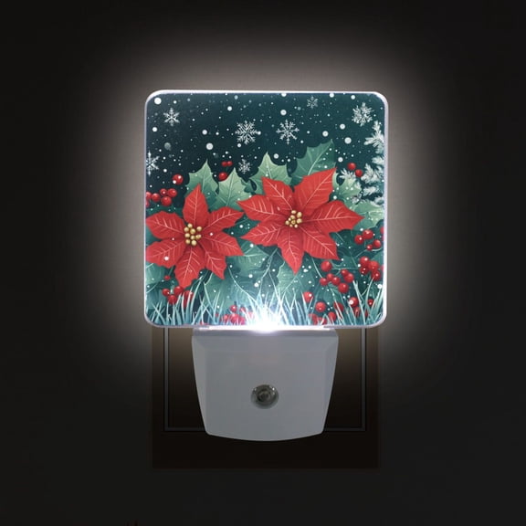 Yayeee LED Night Light for The Home Plug in With Light Sensors 2 Pack, Christmas Poinsettia