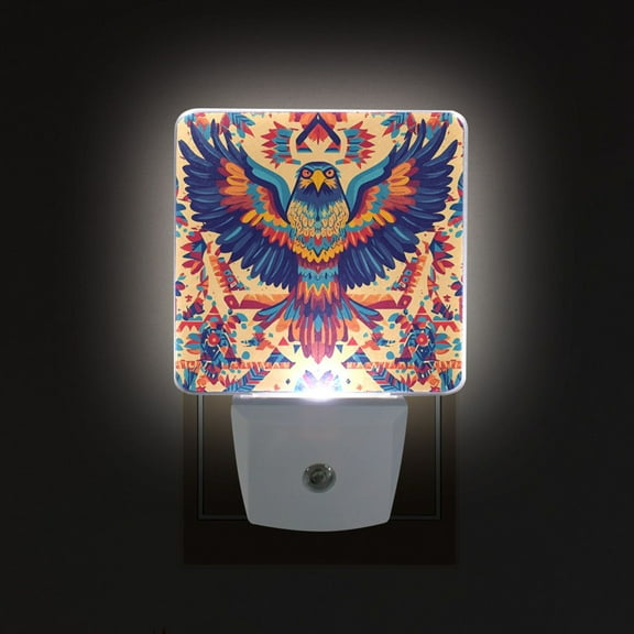 Yayeee LED Night Light for The Home Plug in With Light Sensors 2 Pack, Colorful Abstract Eagle