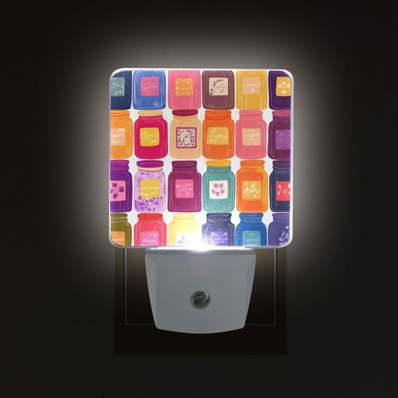 Yayeee LED Night Light for The Home Plug in With Light Sensors 2 Pack, Colorful Jars